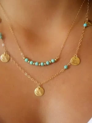 Dual Elegance Turquoise Clavicle Necklace