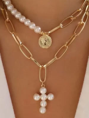 Heritage Pearls Cross Necklace