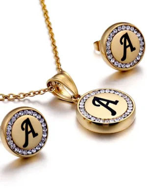 Letter Jewellery Set 18K Gold Plated Earrings Necklace