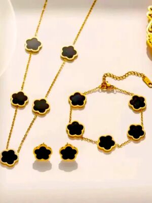 Black Long Clover Set - 18K Gold Plated